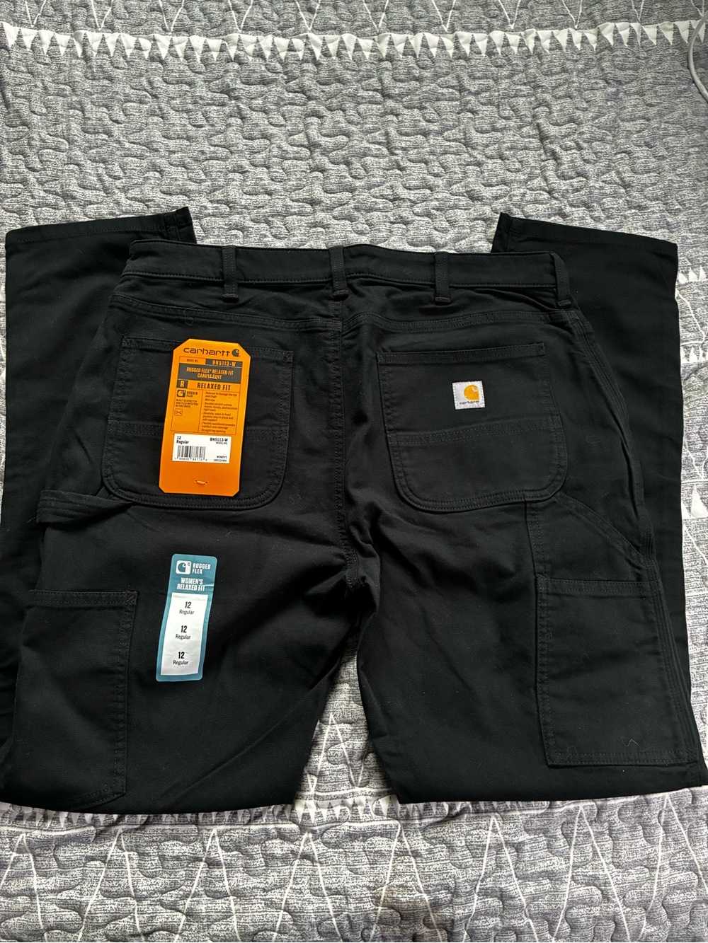 NWT Carhartt Womens Black Rugged Flex Canvas Pants Relaxed Fit SZ 12 Regular
